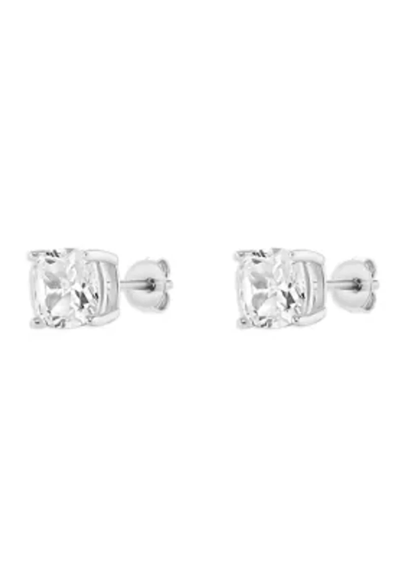 Sterling Silver 7 Millimeter Cushion Cubic Zirconia Stud Earrings