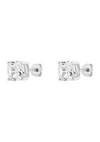 Sterling Silver 7 Millimeter Cushion Cubic Zirconia Stud Earrings