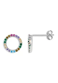 Sterling Silver Multi Color Cubic Zirconia Circle Stud Earrings