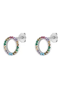 Sterling Silver Multi Color Cubic Zirconia Circle Stud Earrings