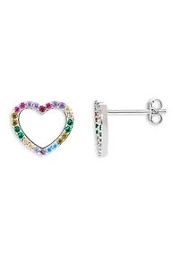 Sterling Silver Multi Color Cubic Zirconia Open Heart Stud Earrings