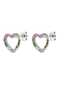 Sterling Silver Multi Color Cubic Zirconia Open Heart Stud Earrings