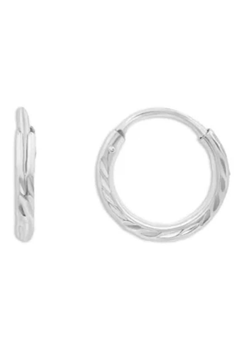 Sterling Silver Diamond Cut Texture Endless Hoop Earrings
