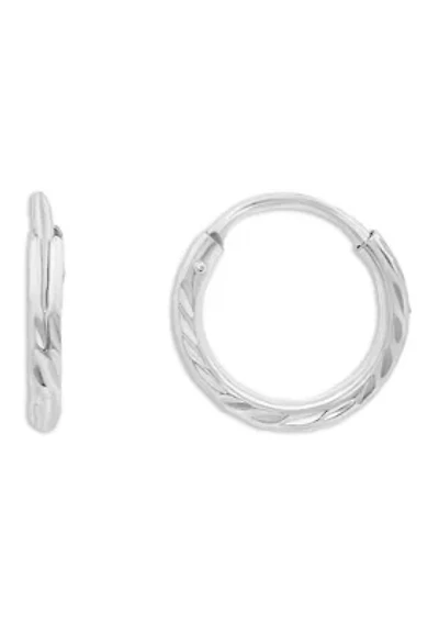 Sterling Silver Diamond Cut Texture Endless Hoop Earrings