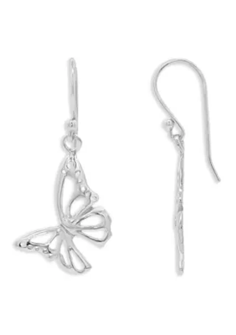 Sterling Silver Polished Butterfly Drop Earrings