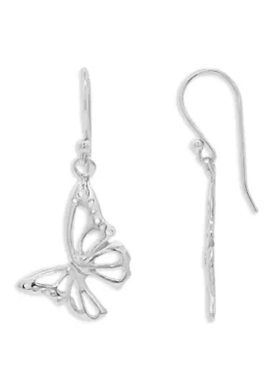Sterling Silver Polished Butterfly Drop Earrings