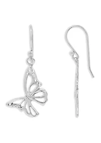 Sterling Silver Polished Butterfly Drop Earrings