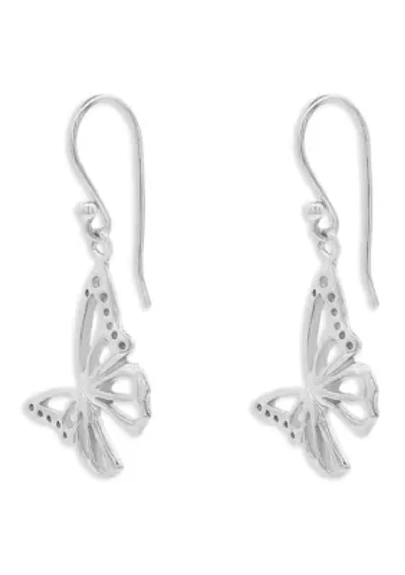 Sterling Silver Polished Butterfly Drop Earrings