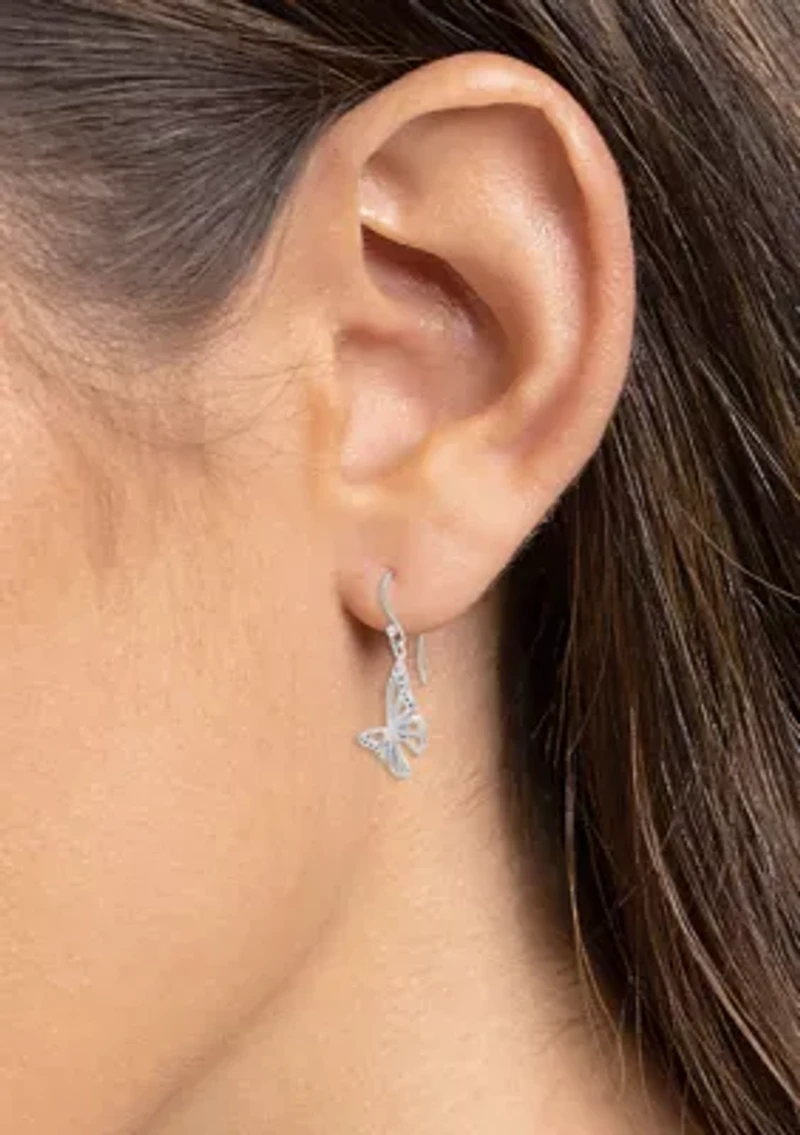 Sterling Silver Polished Butterfly Drop Earrings