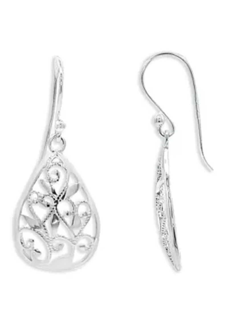 Sterling Silver Polished Filigree Teardrop Earrings