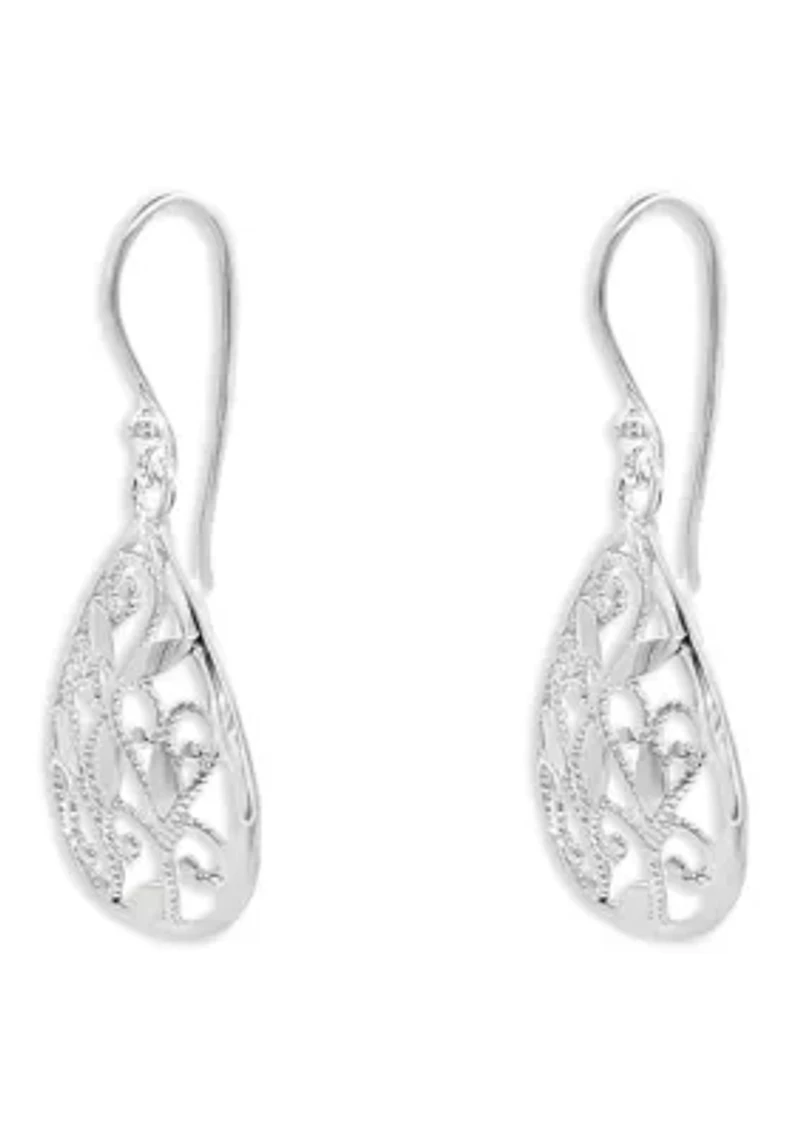 Sterling Silver Polished Filigree Teardrop Earrings