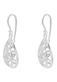Sterling Silver Polished Filigree Teardrop Earrings
