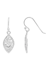 Flower Filigree Marquise Shape Drop Earrings in Sterling Silver