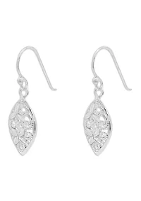 Flower Filigree Marquise Shape Drop Earrings in Sterling Silver