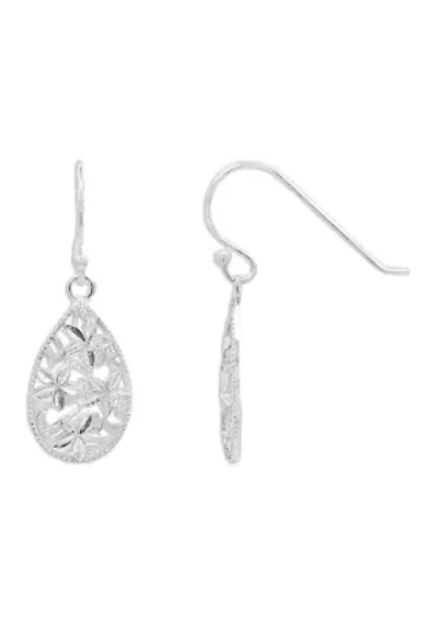 Flower Filigree Teardrop Earrings in Sterling Silver 