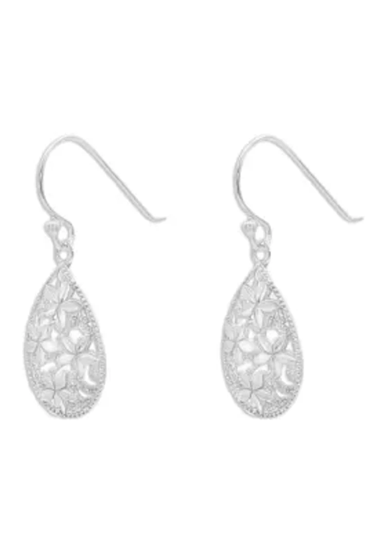 Flower Filigree Teardrop Earrings in Sterling Silver 