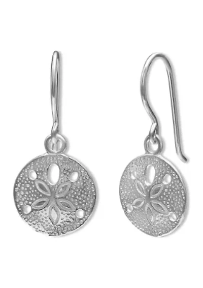 Textured Sand Dollar Drop Earrings in Sterling Silver