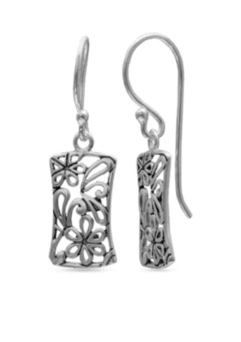 Simply Sterling Rectangle Floral Filigree Drop Earrings