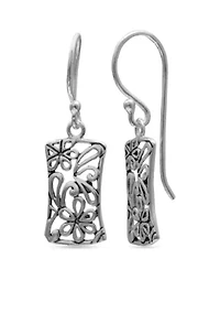 Simply Sterling Rectangle Floral Filigree Drop Earrings