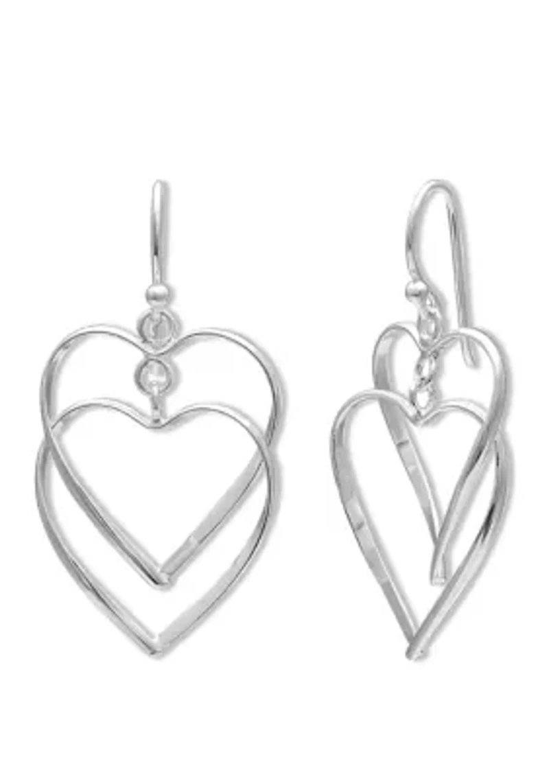 Polished Double Heart Drop Earrings in Sterling Silver