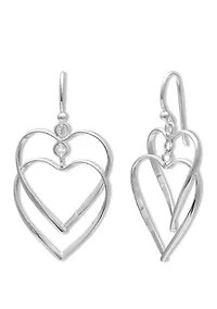 Polished Double Heart Drop Earrings in Sterling Silver