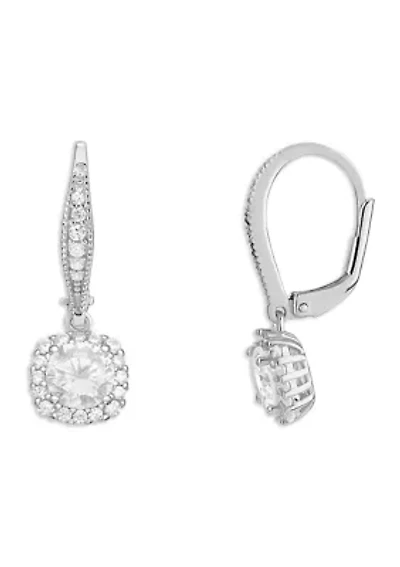 Sterling Silver CZ Rounded Square Drop Earrings