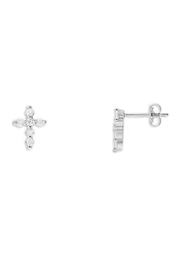 Sterling Silver CZ Cross Stud Earrings