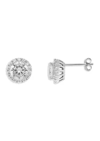 Sterling Silver Pavé Cubic Zirconia Round Stud Earrings