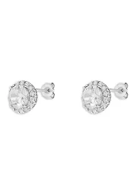 Sterling Silver Pavé Cubic Zirconia Round Stud Earrings