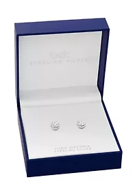 Sterling Silver Pavé Cubic Zirconia Round Stud Earrings