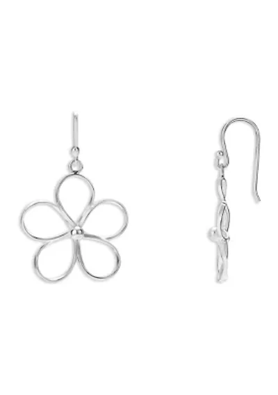 Sterling Silver Wire Flower Drop Earrings