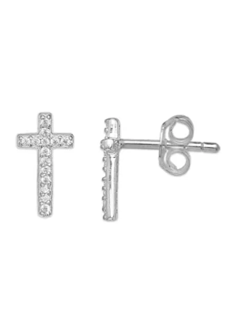 1/10 ct. t.w. Cubic Zirconia Cross Stud Earrings in Sterling Silver