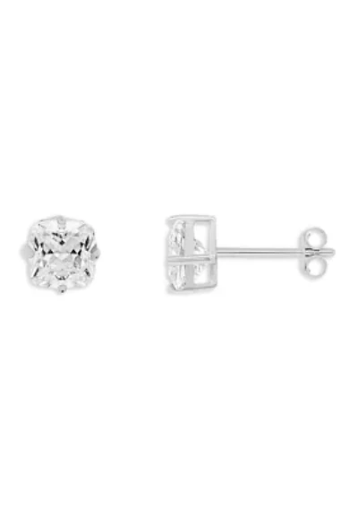 Sterling Silver Cubic Zirconia Cushion Studs