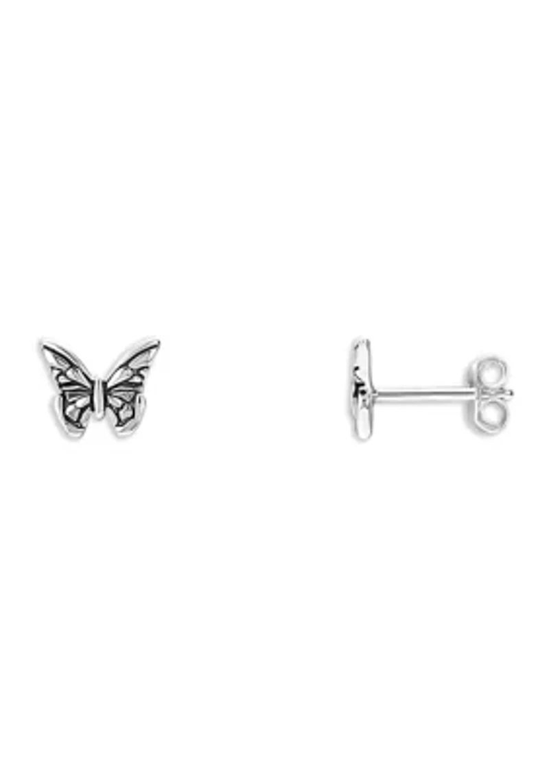 Sterling Silver Oxidized Butterfly Stud Earrings