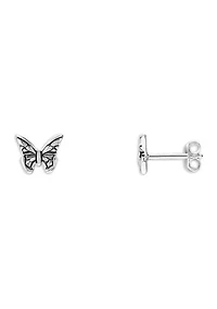 Sterling Silver Oxidized Butterfly Stud Earrings