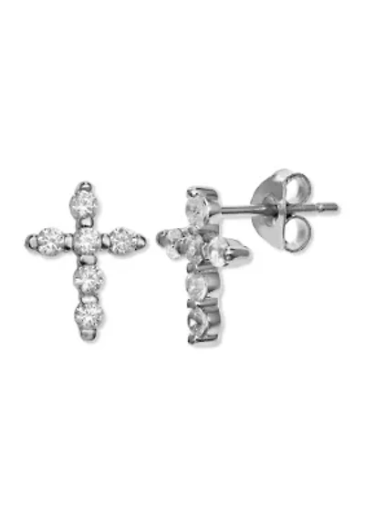 1/3 ct. t.w. Cubic Zirconia Mini Cross Stud Earrings in Sterling Silver