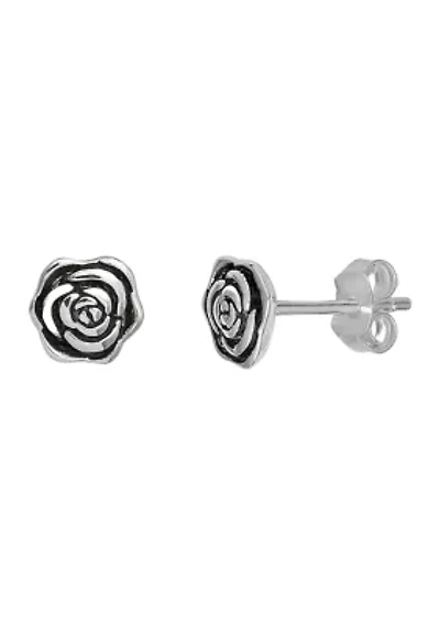 Oxidized Rose Stud Earrings in Sterling Silver