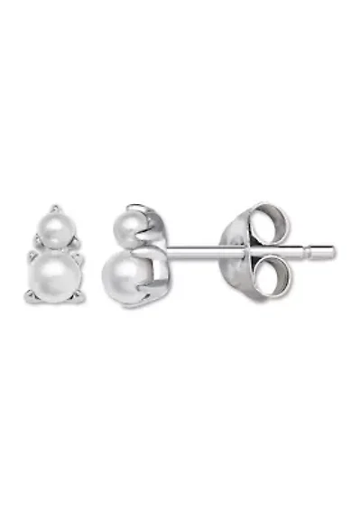Double Pearl Stud Earrings in Sterling Silver