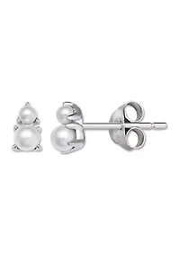 Double Pearl Stud Earrings in Sterling Silver