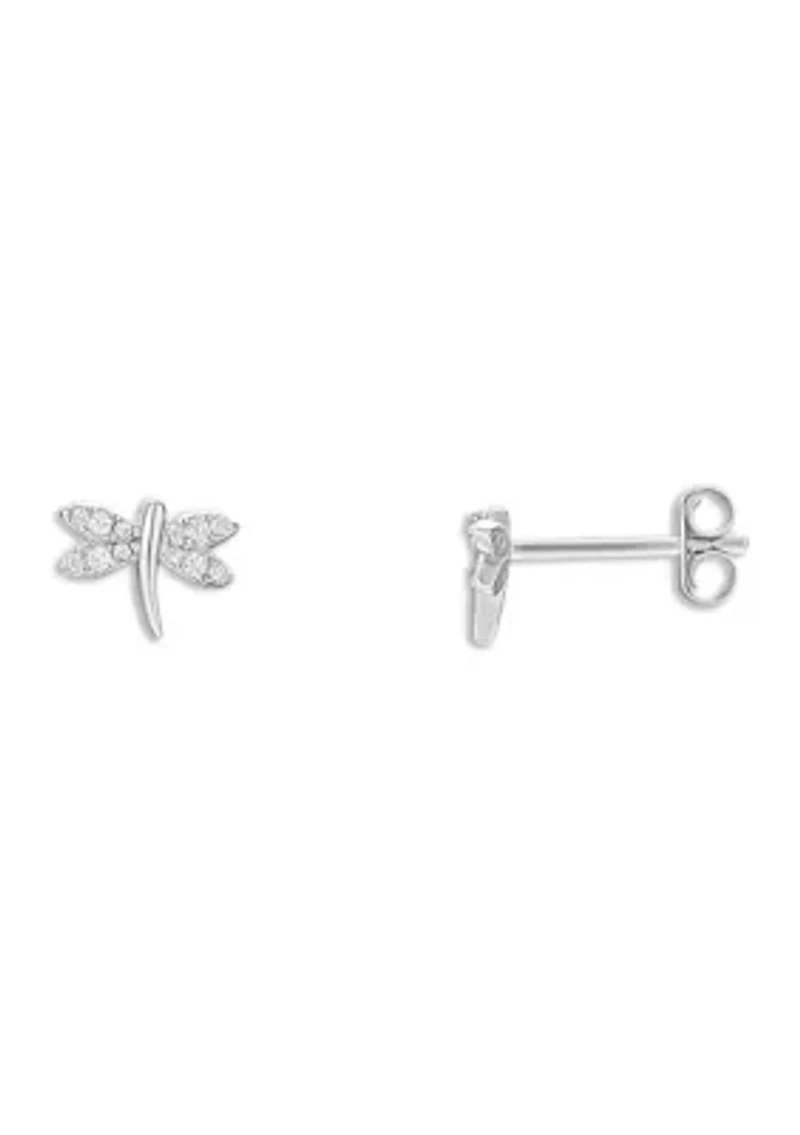 Sterling Silver CZ Dragonfly Stud Earrings