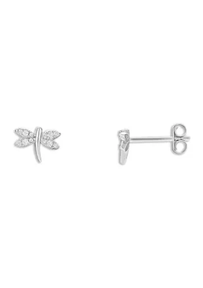 Sterling Silver CZ Dragonfly Stud Earrings