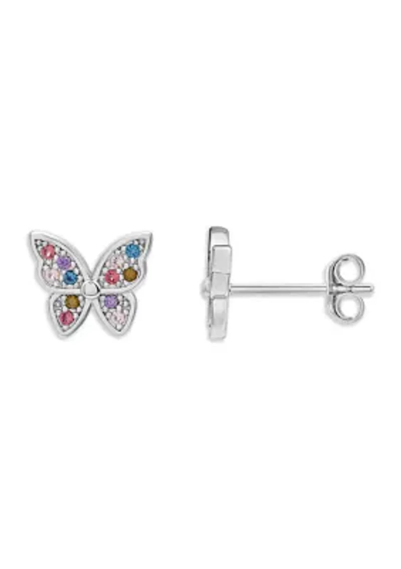 Sterling Silver Multi Color Butterfly Stud Earrings