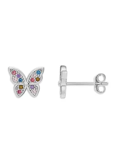 Sterling Silver Multi Color Butterfly Stud Earrings