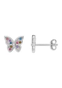 Sterling Silver Multi Color Butterfly Stud Earrings