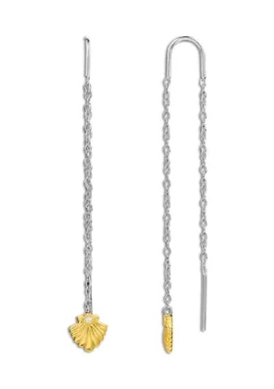 Sterling Silver Cubic Zirconia Two Toned Seashell Drop Earrings