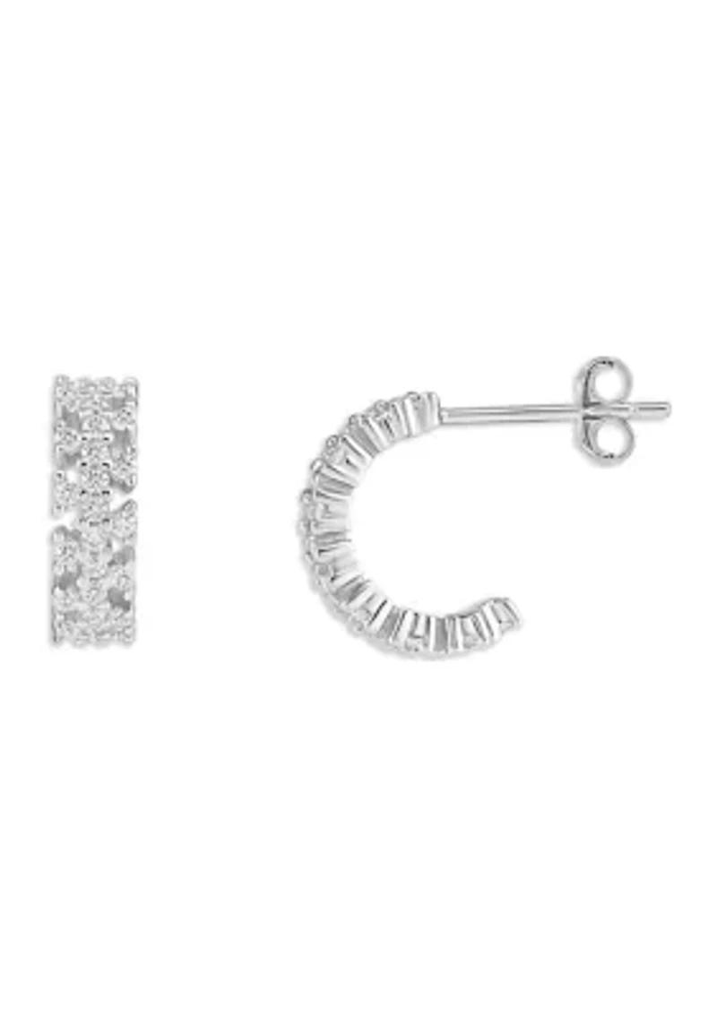 Sterling Silver Cubic Zirconia Cluster C Hoop Earrings