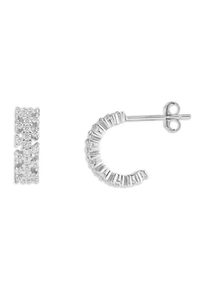 Sterling Silver Cubic Zirconia Cluster C Hoop Earrings