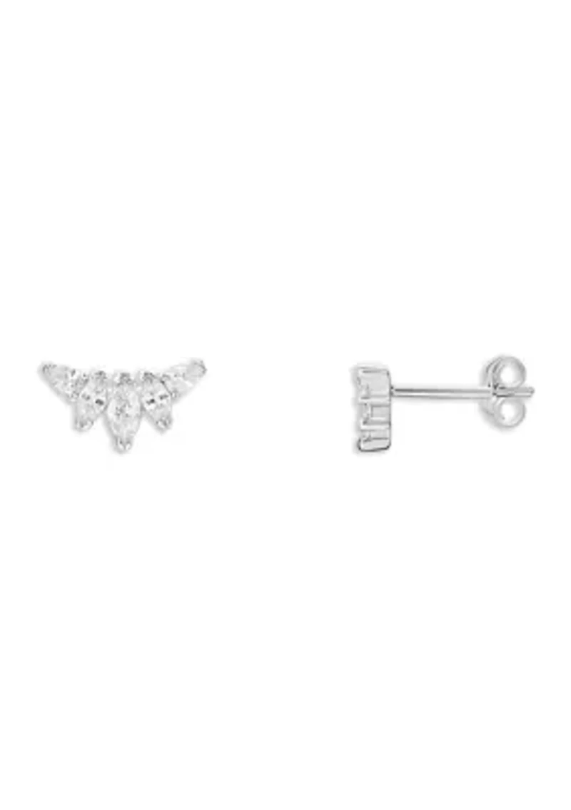 Sterling Silver Graduated Marquis CZ Stud Earrings