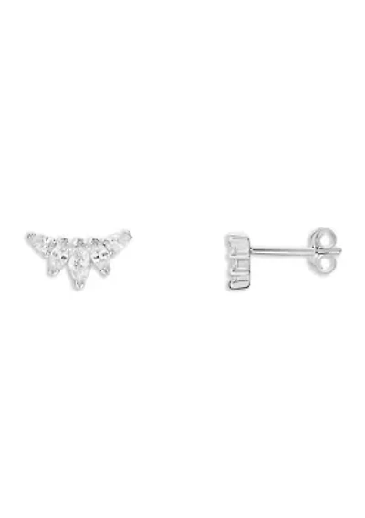 Sterling Silver Graduated Marquis CZ Stud Earrings