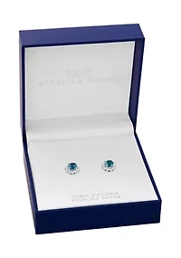 Sterling Silver Blue Spinel and Cubic Zirconia Flower Stud Earrings